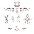 Set of american indian symbols. Stylized linear design