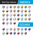 Set of American and Oceanian flags - Vector round icons Royalty Free Stock Photo