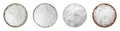 Set with ammonium nitrate pellets in bowls on white background, top view. Mineral fertilizer