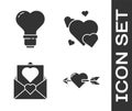 Set Amour with heart and arrow, Heart shape in a light bulb, Envelope with Valentine heart and Heart icon. Vector Royalty Free Stock Photo