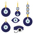 Set of amulet nazar, blue eye, vector. Lucky, fortune symbol