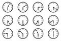 Set of analog clock icon for every hour and half Royalty Free Stock Photo