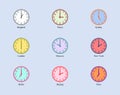 Set of analog clocks world zone time