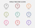 Set of analog clocks world zone time