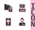 Set Analyst engineer, Folder and lock, Cloud technology data transfer and Server, Data, Web Hosting icon. Vector