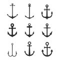 Set of anchor icons, isolated on white background. Royalty Free Stock Photo