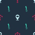 Set Anchor, Location pirate and Pirate sword on seamless pattern. Vector