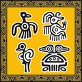 Set of ancient american indian patterns. Birds