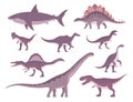 Set of ancient carnivorous and herbivorous dinosaurs