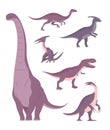 Set of ancient carnivorous and herbivorous dinosaurs