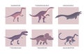 Set of ancient carnivorous and herbivorous dinosaurs