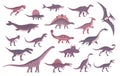 Set of ancient carnivorous and herbivorous dinosaurs