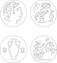 set of 4 ancient coins in bold black Strock Royalty Free Stock Photo