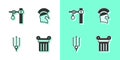 Set Ancient column, Gallows, Neptune Trident and Greek helmet icon. Vector