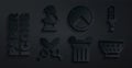 Set Ancient column, Medieval sword, Crossed medieval, Greek ancient bowl, shield and bust sculpture icon. Vector