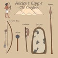 Set of ancient egyptian weapons, old kingdom, cartoon Royalty Free Stock Photo