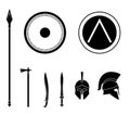 Set of ancient greek spartan weapon and protective equipment.