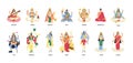 Set of ancient Indian Hindu gods and goddesses. Different idols of Hinduism. Deities and lords in India. Holy Royalty Free Stock Photo