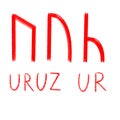 Set of ancient runes. Versions of Uruz rune with German, English and Old Scandinavian titles