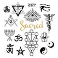 Set of ancient sacral symbols. Religious and magic symbols.