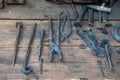 Set of ancient tools for metal forging. Royalty Free Stock Photo