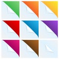 Set of angles of white paper with a colored backgr