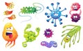 Cartoon viruses bacteria, microorganism germs set Royalty Free Stock Photo