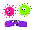 Set of angry funny bacterias, germs in cartoon style isolated on white background. Funny cartoon character. Bad microbes