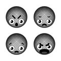 Set with angry & sad & crying faces - emojis drawn with black and white colors