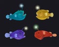 Set of angry toothy anglers with lanterns bait. Vector cartoon detailed illustration of anglerfish. Deep sea fauna. Royalty Free Stock Photo