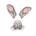 A set of animal face elements. The design of the ear and nose. Mask of a rabbit.