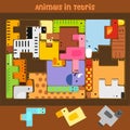 A set of animal figures in the Tetris game. Guess the animal puzzle. Tetris in the form of animals. Elephant, giraffe