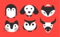 Set animal flat logo - vector illustration, emblem on red background