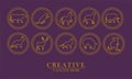 set of animal lines in circles animal logo icons Royalty Free Stock Photo