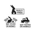 Set animal logo cruelty free. Sign with silhouette rabbit and flower and nature leaf. Design stapm for product not