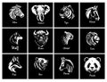 Set of animal logos. hand drawing. Not AI, Vector illustration Royalty Free Stock Photo