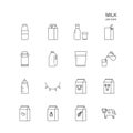 Set of animal milk and cereal milk vector line icon on background