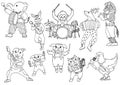 Set of animal music band funny hand drawn vector illustration design