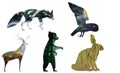 A set of animal shapes with a pattern of their habitats inside the shapes. For environmental posters, animal protection