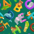 Set of animals alphabet for kids fish letters, cartoon fun abc education in preschool, cute children zoo collection Royalty Free Stock Photo