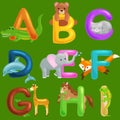 Set of animals alphabet for kids fish letters, cartoon fun abc education in preschool, cute children zoo collection Royalty Free Stock Photo