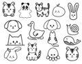 set of animals,black line,Lots of cute animals