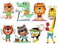 Set of animals cartoon in different sport activity