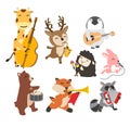 Set of animals cheerful playing music