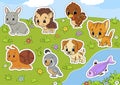 Set animals. Cute cartoon characters. Pet clipart. Hand drawn. Colorful pack. Vector illustration. Patch badges collection. Label Royalty Free Stock Photo