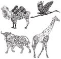 Set of animals in the ethnic ornament Royalty Free Stock Photo