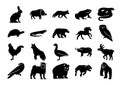 Set animals large set of animals in a black style. Royalty Free Stock Photo