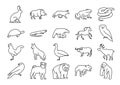 Set animals large set of animals in a linear style. Royalty Free Stock Photo