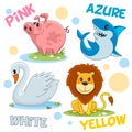 Set of animals pink, white, yellow and azure.