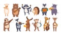 Set Of Animals Play Music. Cute Sheep, Bear, Raccoon And Hedgehog, Badger, Hippopotamus, Sloth And Deer Illustration Royalty Free Stock Photo